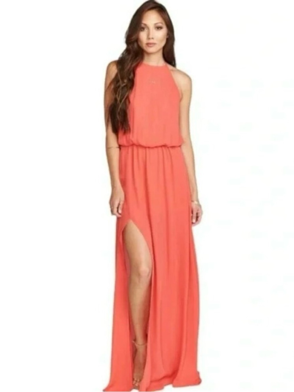 Show Me Your MuMu Coral Heather Halter Dress Maxi with Side Slit Women’s XL